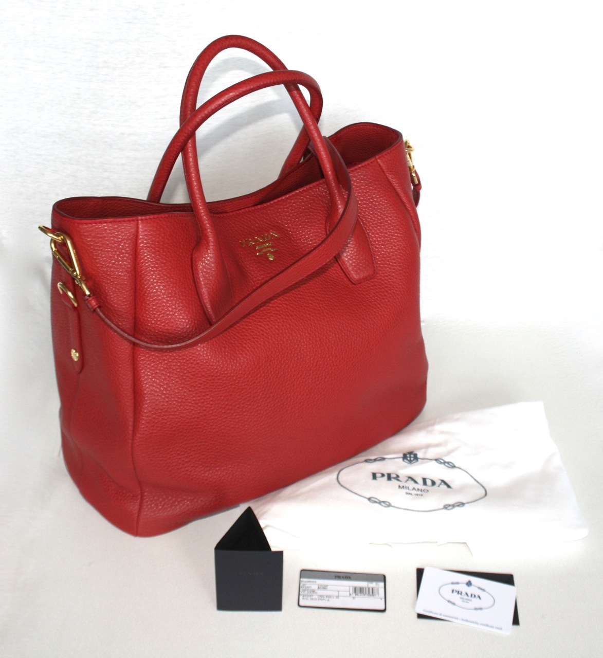 red branded bag